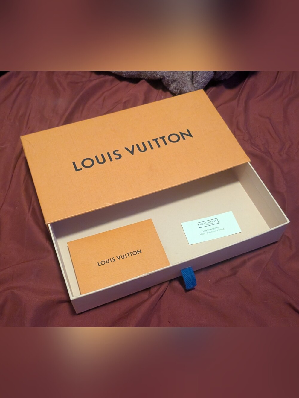 Louis Vuitton Orange Slide Out Drawer Gift Box 10" Wallet SLG Packaging + Cards